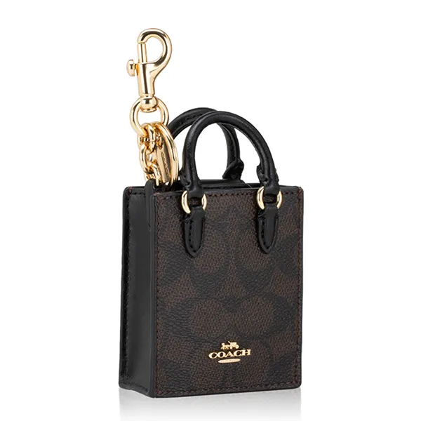 Túi Tote Nữ Coach Signature NS Mini Tote Charm Brown Black CX069 Màu Nâu Đen