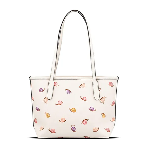 Túi Tote Nữ Coach Small City Tote With Snail Print White CV269 Màu Trắng