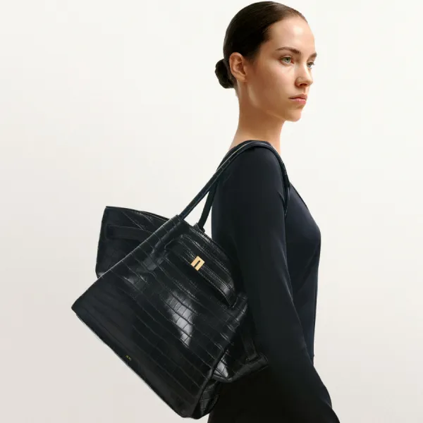 Túi Tote Nữ JW Pei Hana Medium Tote Bag Black Croc Màu Đen
