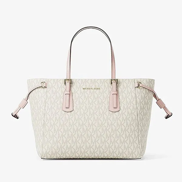 Túi Tote Nữ Michael Kors MK 35R6GV6T0B Voyager Extra-Small Signature Logo Convertible Crossbody Powder Blush Multi Màu Trắng Họa Tiết