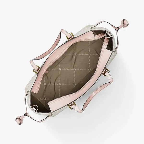 Túi Tote Nữ Michael Kors MK 35R6GV6T0B Voyager Extra-Small Signature Logo Convertible Crossbody Powder Blush Multi Màu Trắng Họa Tiết