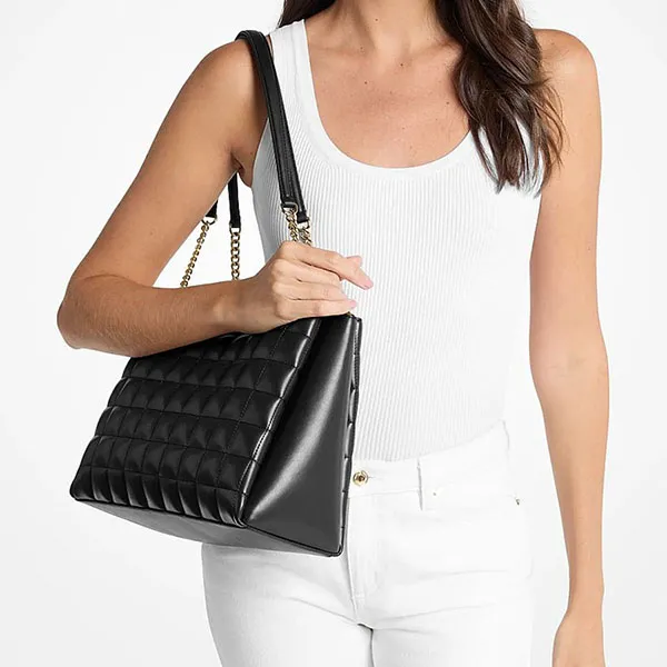 Túi Tote Nữ Michael Kors MK 35S6G1SE2Y Outlet Soho Medium Quilted Bag Black Màu Đen