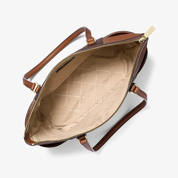 Túi Tote Nữ Michael Kors MK Charlotte Large Logo and Leather Top-Zip Tote Bag 35T0GCFT3B Màu Nâu
