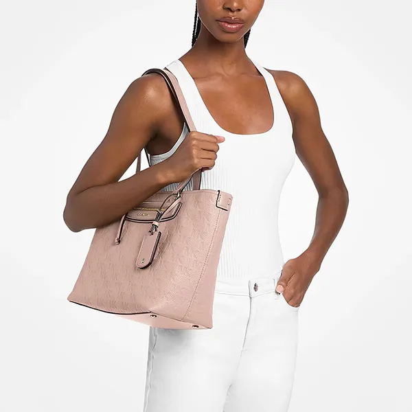 Túi Tote Nữ Michael Kors MK Jet Set Travel Medium Logo Embossed Leather Bag 30S6GTVT6B Màu Hồng