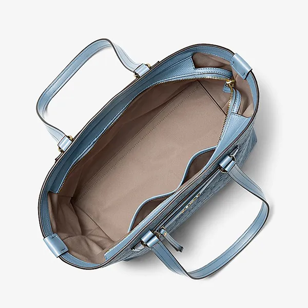 Túi Tote Nữ Michael Kors MK Jet Set Travel Medium Logo Embossed Leather Bag 30S6GTVT6B Màu Xanh
