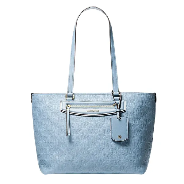Túi Tote Nữ Michael Kors MK Jet Set Travel Medium Logo Embossed Leather Bag 30S6GTVT6B Màu Xanh