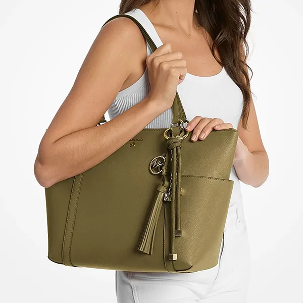 Túi Tote Nữ Michael Kors MK Sullivan Large Saffiano Leather Top-Zip Tote Bag 30T0GNXT3L Màu Xanh Green