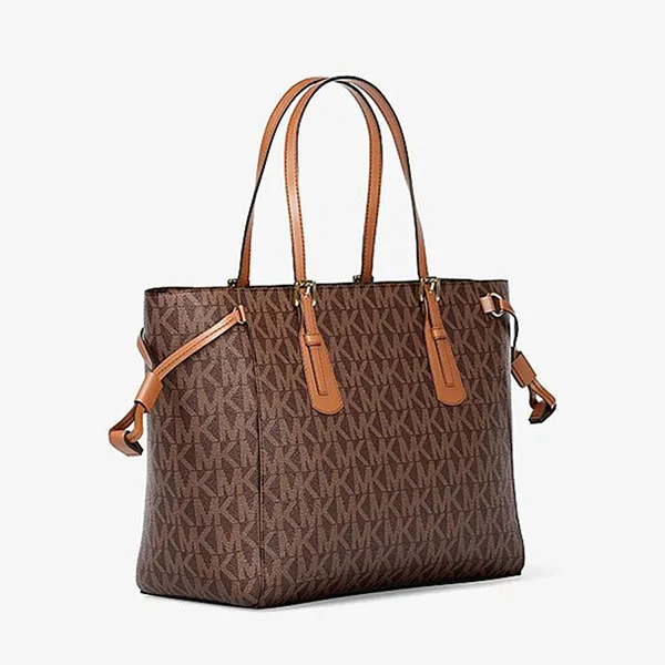 Túi Tote Nữ Michael Kors MK Voyager Extra-Small Signature Logo Convertible Crossbody 35R6GV6T0B Brown Màu Nâu Đen