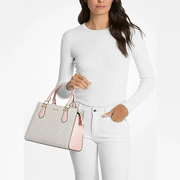 Túi Xách Tay Michael Kors MK Marilyn Medium Signature Logo Satchel 35F5G6AS2B PWD BLSH MLT Màu Trắng/Hồng