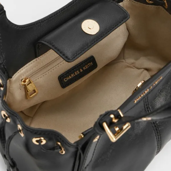 Túi Xách Tay Nữ Charles & Keith CNK Mini Lillith Drawstring Bucket Bag Black CK2-10782923_BLACK_S Màu Đen