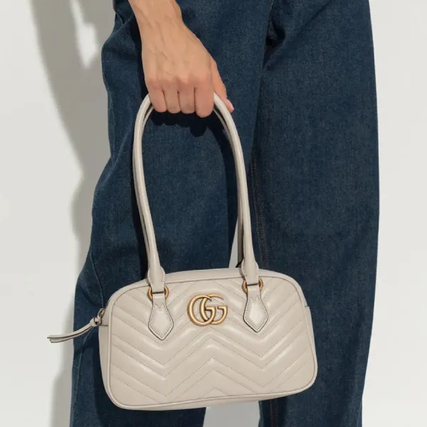 Túi Xách Tay Nữ Gucci Light Grey GG Marmont Small Top Handle Bag 795199 AABZB 1712 Màu Xám Trắng