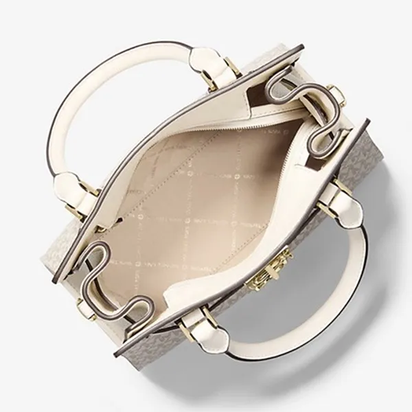 Túi Xách Tay Nữ Michael Kors Hamilton Small Signature Logo Satchel 35F1GHMS1B Màu Trắng