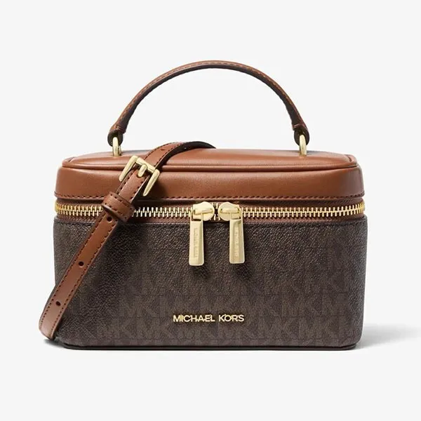 Túi Xách Tay Nữ Michael Kors MK 35F6GVFC5B Vivi Small Signature Logo Vanity Crossbody Bag Màu Nâu Đen