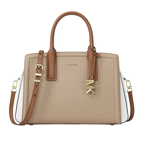 Túi Xách Tay Nữ Michael Kors MK Laila Medium Color Block Pebbled Leather Satchel 30T5G9IS2T Màu Nâu Nhạt