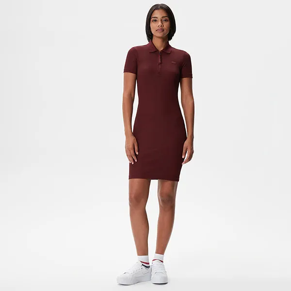 Váy Polo Nữ Lacoste Kadin Slim Fit Kisa Kollu Yaka Bordo Elbise EF3442-YUP Màu Đỏ Burgundy Size 36
