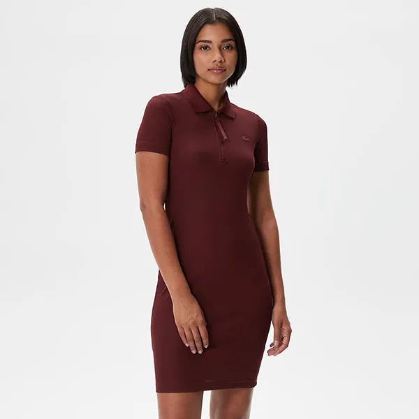 Váy Polo Nữ Lacoste Kadin Slim Fit Kisa Kollu Yaka Bordo Elbise EF3442-YUP Màu Đỏ Burgundy Size 36