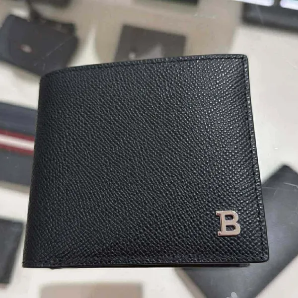 Ví Nam Bally Leather Wallet With Logo Plaque Màu Đen