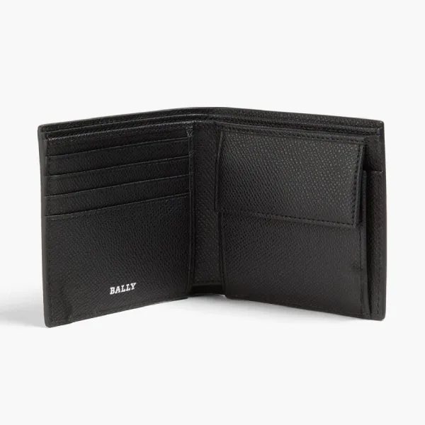 Ví Nam Bally Leather Wallet With Logo Plaque Màu Đen