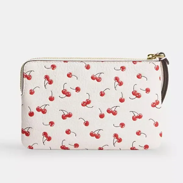 Ví Nữ Coach Corner Zip Wristlet With Cherry Print CEX82 Màu Trắng/Đỏ