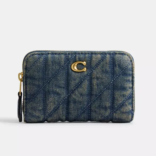Ví Nữ Coach Essential Small Zip Around Card Case In Regenerative Cotton Denim With Quilting CCZ05 Màu Xanh