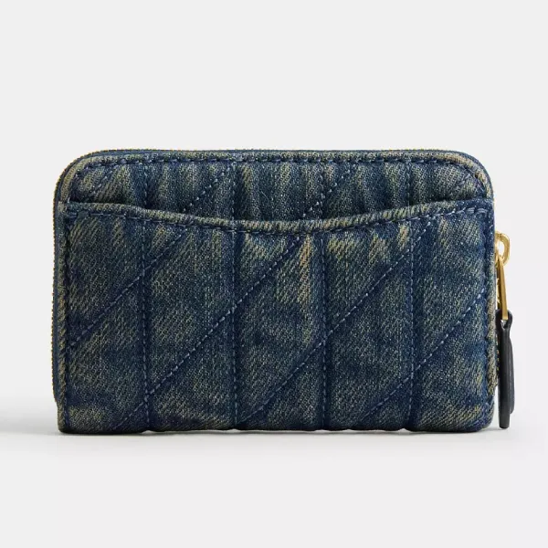 Ví Nữ Coach Essential Small Zip Around Card Case In Regenerative Cotton Denim With Quilting CCZ05 Màu Xanh