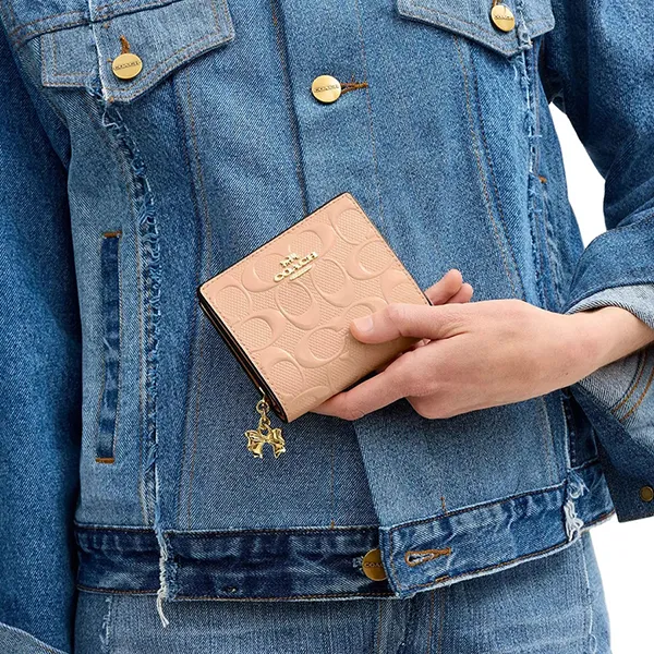 Ví Nữ Coach Snap Wallet In Signature Leather With CFA23 Màu Hồng Cam