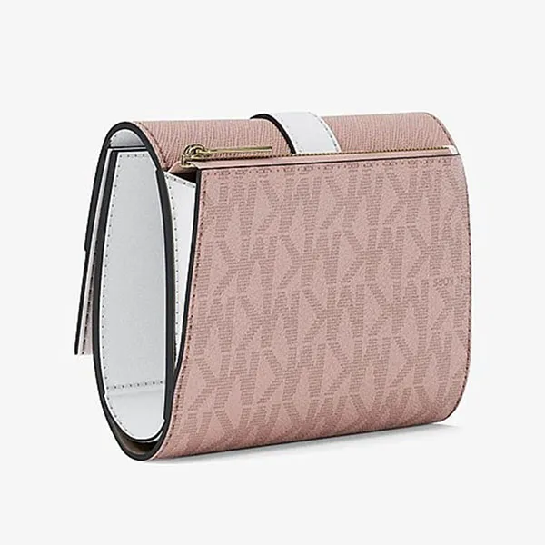 Ví Nữ Michael Kors MK Greenwich Medium Signature Logo Trifold Wallet 35R6GGRE6B Màu Hồng Trắng