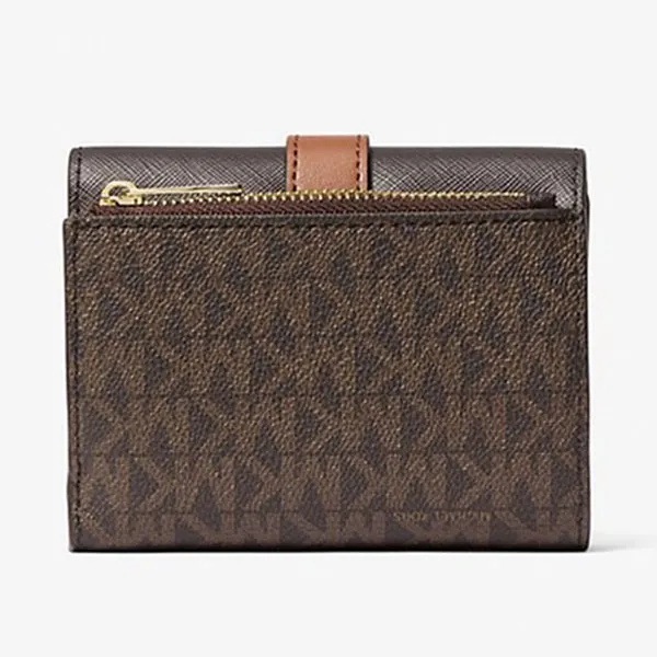Ví Nữ Michael Kors MK Greenwich Medium Signature Logo Trifold Wallet 35R6GGRE6B Màu Nâu Đen