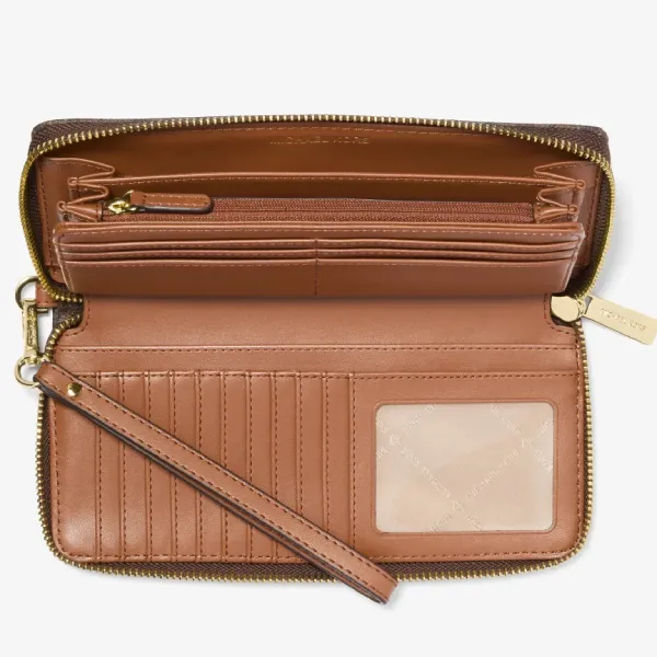 Ví Nữ Michael Kors MK Jet Set Travel Large Logo Continental Wristlet Màu Nâu