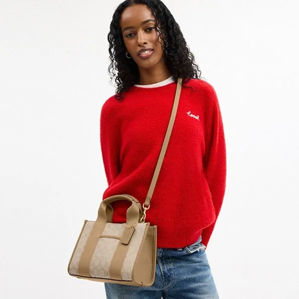 Túi Tote Nữ Coach Smith Tote Bag 24 In Signature Jacquard Màu Nâu Be