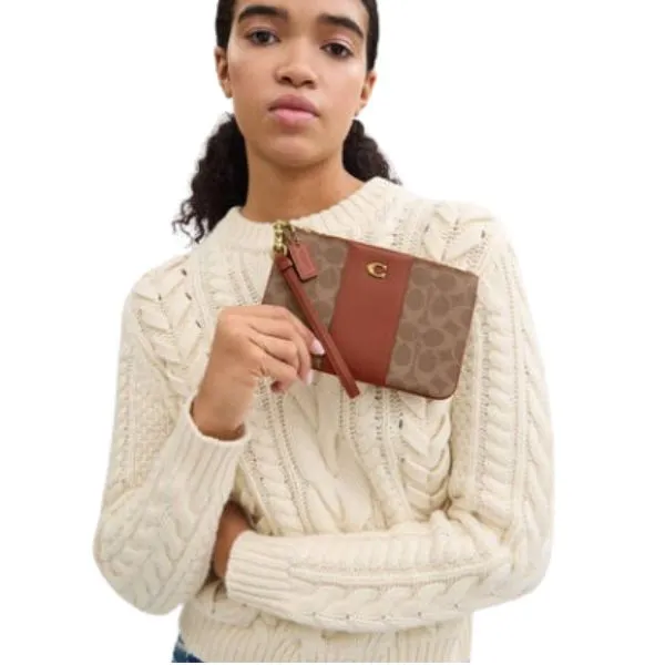 Ví Nữ Michael Kors MK Small Wristlet In Signature Canvas Màu Nâu
