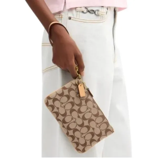 Ví Nữ Michael Kors MK Signature Jacquard Essential Small Wristlet CER36 Màu Beige