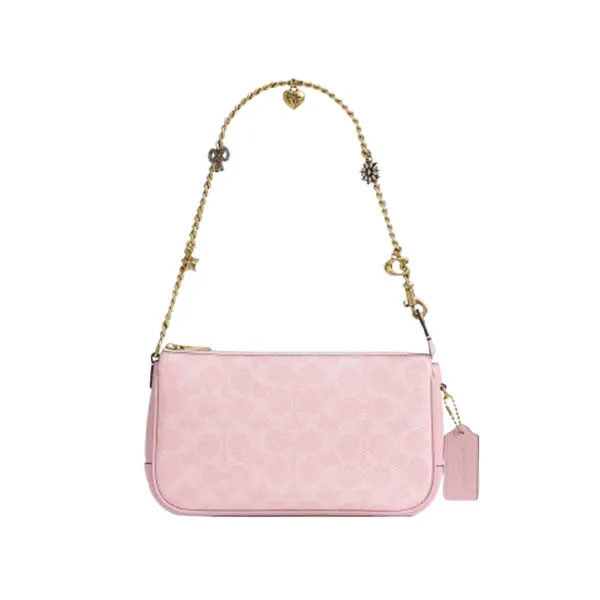 Túi Đeo Vai Nữ Coach Box Program Coated Canvas Signature Plaza Bag with Charm Chain CFT40 Màu Hồng Nhạt