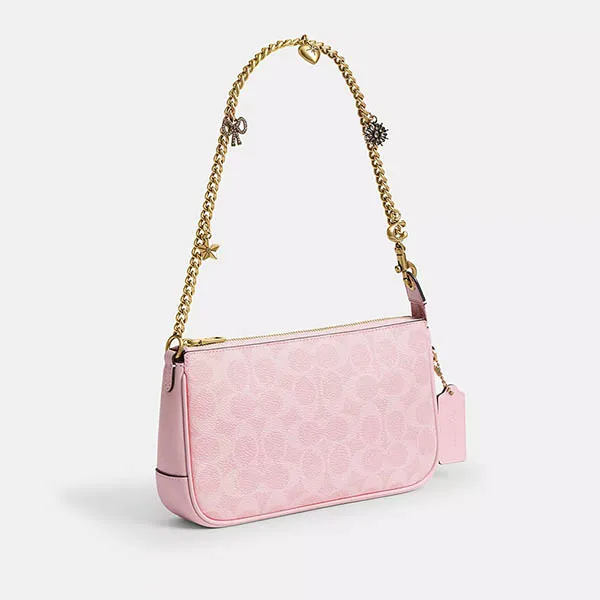 Túi Đeo Vai Nữ Coach Box Program Coated Canvas Signature Plaza Bag with Charm Chain CFT40 Màu Hồng Nhạt