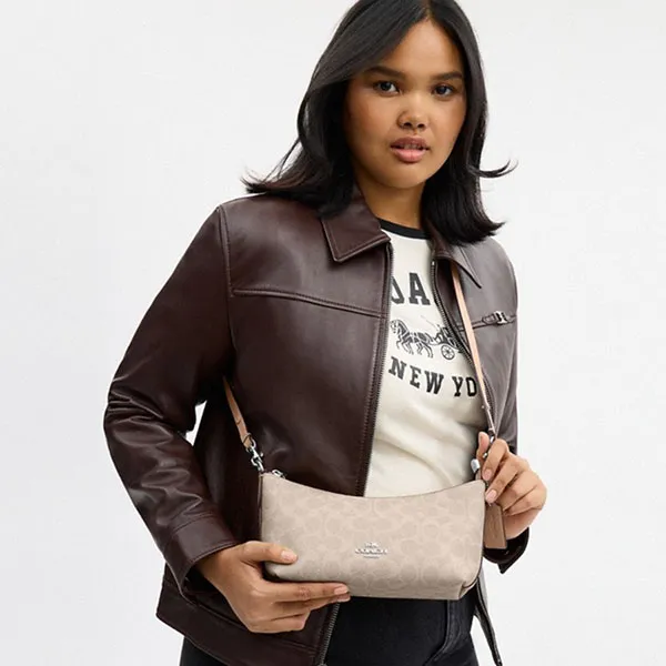 Túi Đeo Chéo Nữ Coach Caitlin Shoulder Bag In Signature Canvas CEK80 Màu Cát