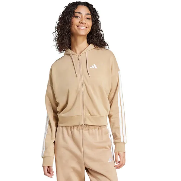 Áo Hoodie Nữ Adidas Essentials 3-Stripes French Terry Full-Zip JY3133 Màu Nâu Be Size XS