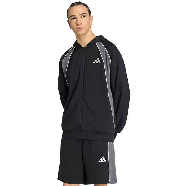 Áo Khoác Nỉ Nam Adidas Track Top With Hood And Zipper Down Made From Seasonal Essentials Color-Block Fishbone Fabric KF4224 Màu Đen Size L