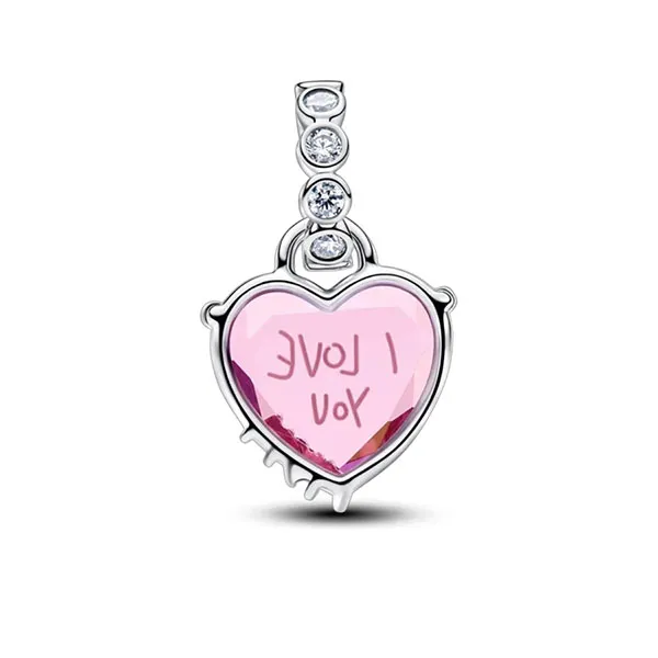 Hạt Vòng Charm Nữ Pandora 925 I Love You Mom 794464C01 Màu Hồng