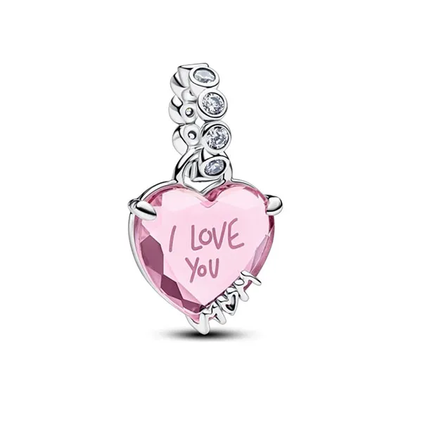 Hạt Vòng Charm Nữ Pandora 925 I Love You Mom 794464C01 Màu Hồng