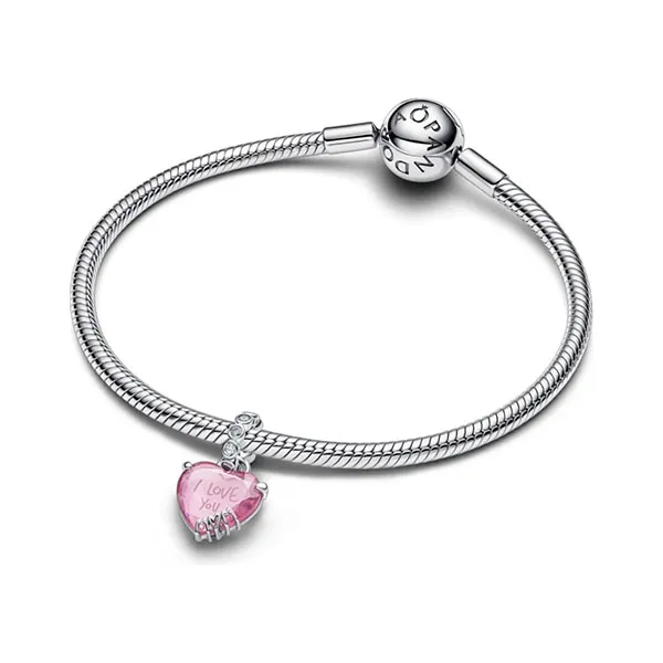 Hạt Vòng Charm Nữ Pandora 925 I Love You Mom 794464C01 Màu Hồng