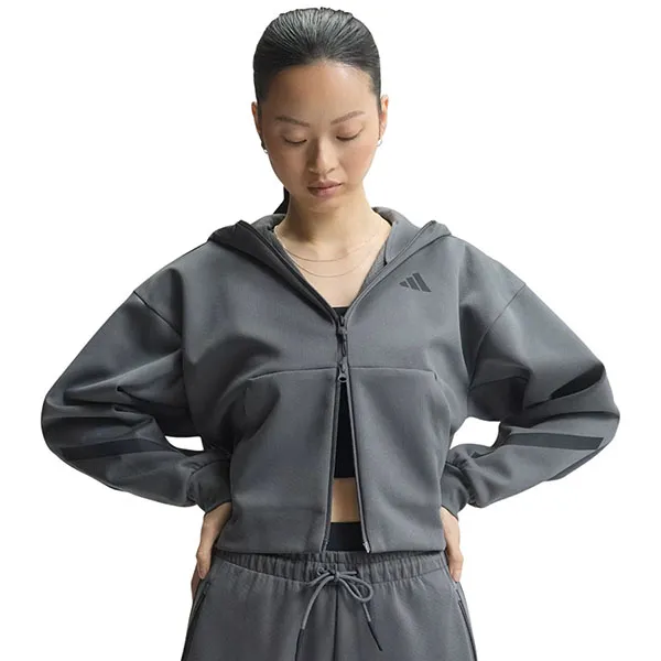 Áo Khoác Nỉ Nữ Adidas Z.N.E. Cropped Sweater With A Full-Length Zipper KF6394 Màu Xám Đậm Size 2XS