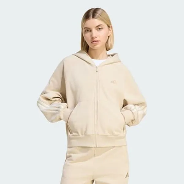 Áo Hoodie Nữ Adidas Kit 3-Stripes Full-Zip KV9880 Màu Be Size XS