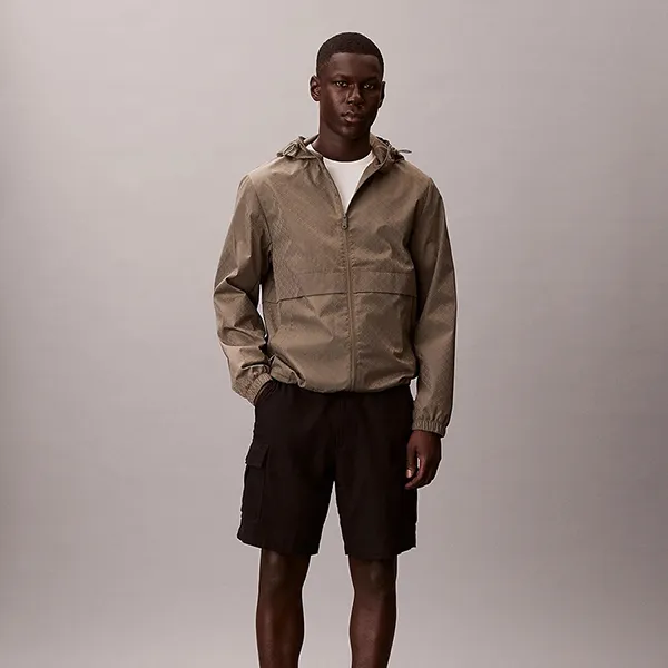 Áo Khoác Gió Nam Calvin Klein CK LS Aop Nylon Flange Windbreake RF522 - 030 Màu Nâu Size XS