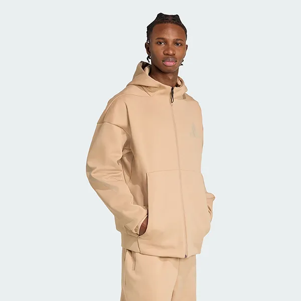 Áo Khoác Nam Adidas Z.N.E. Full-Zip Hooded Track Jacket KC7904 Màu Be Đậm Size S