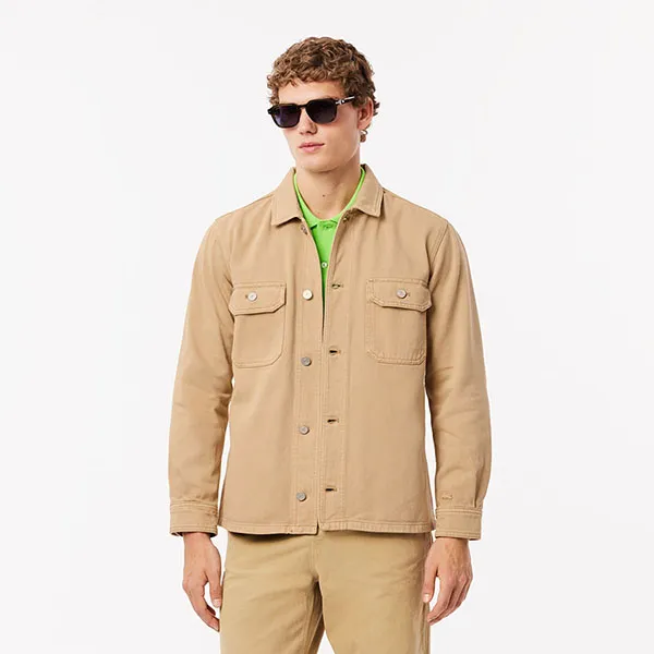 Áo Khoác Nam Lacoste Men's Oversized Denim Overshirt CH7227-I8V Beige Màu Be Size 38