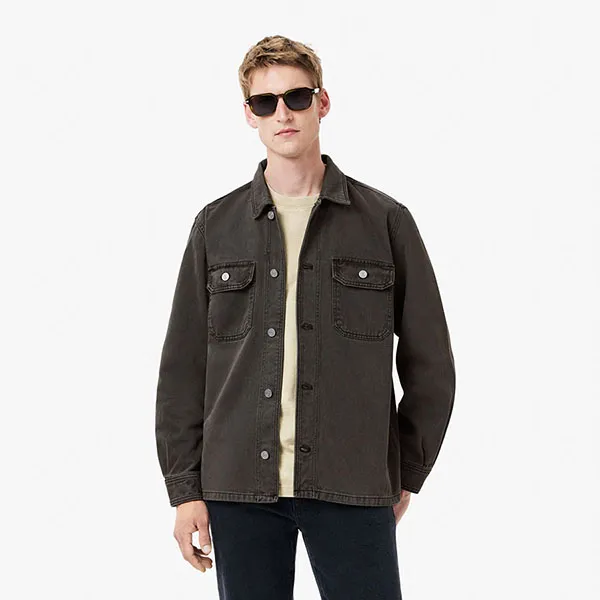 Áo Khoác Nam Lacoste Men's Oversized Denim Overshirt CH7227-I8W Màu Đen Xám Size 38