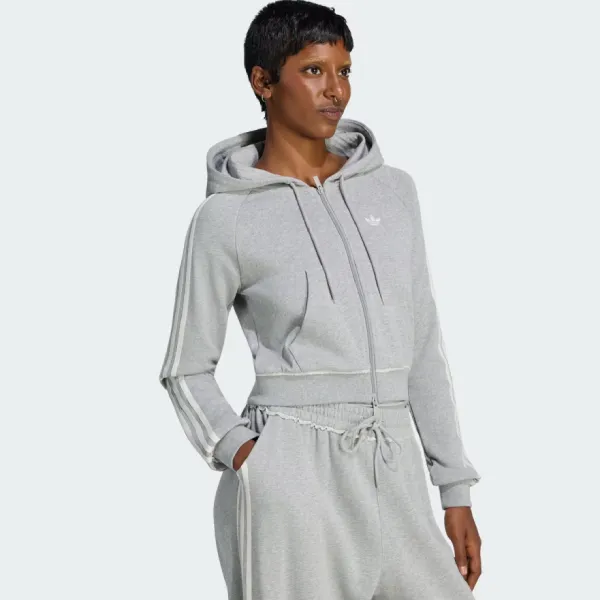 Áo Khoác Nữ Adidas Graphic Short Front Zip Track Top LE8319 Màu Xám Nhạt Size XS