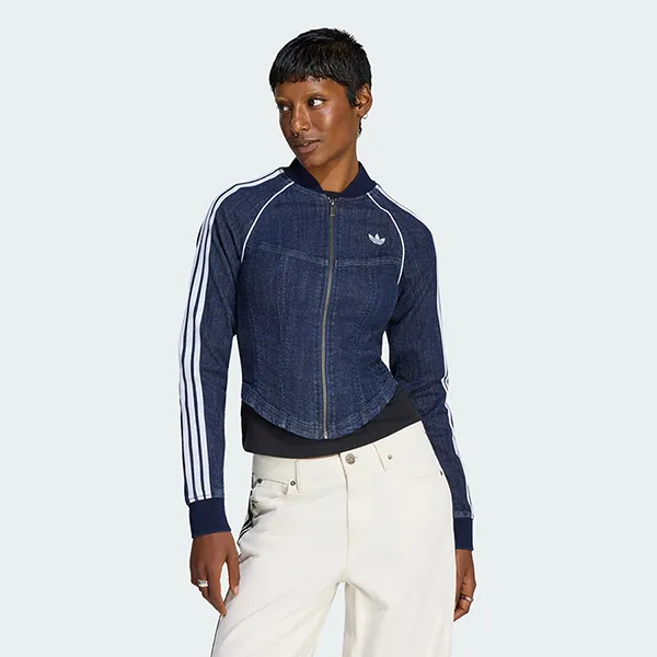 Áo Khoác Nữ Adidas Track Top Denim Corset Superstar LE8299 Màu Xanh Jean Size XL