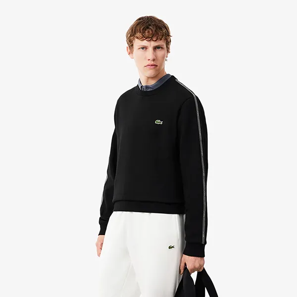 Áo Nỉ Sweater Nam Lacoste Stripe Band Fleece Sweatshirt SH0891 - 031 Màu Đen Size 3