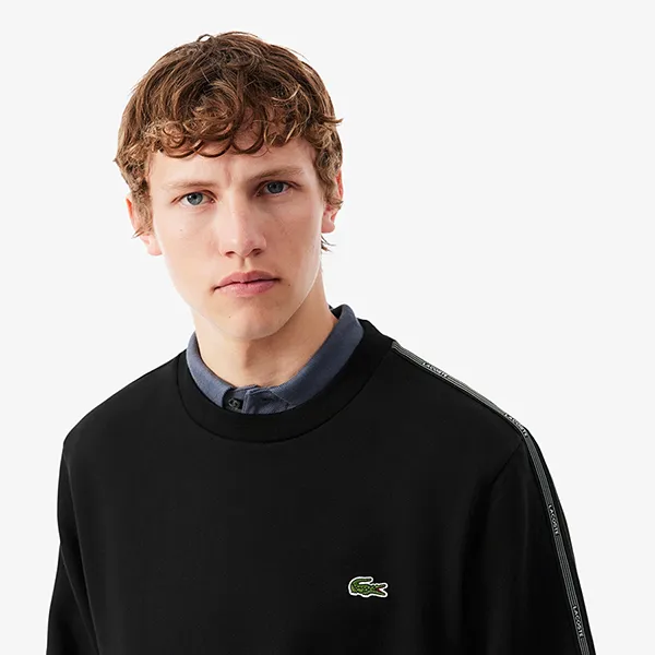 Áo Nỉ Sweater Nam Lacoste Stripe Band Fleece Sweatshirt SH0891 - 031 Màu Đen Size 3